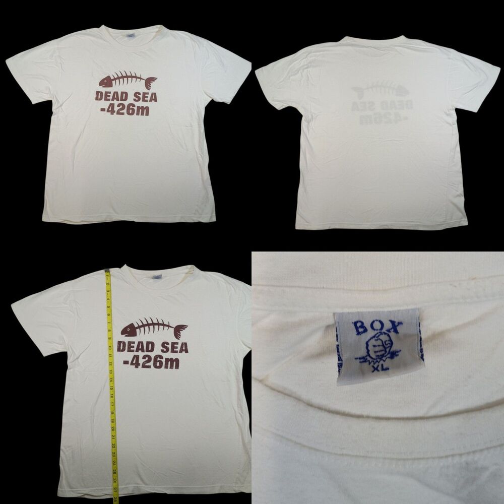 Vintage Dead Sea Dead Fish Humor Funny Dad Joke Israel Shirt XL